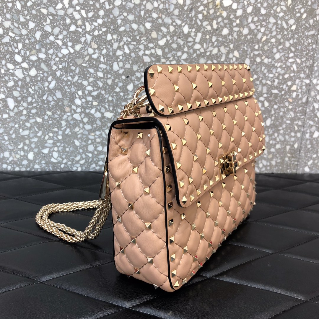 Valentino Garavani Rockstud Spike Medium Chain Bag in Nude Supple Lambskin Nappa